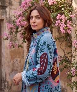 Traditional Textile Artistry Winter Blazer Bohemian Love Embroidered <b>Coat</b> <b>Velvet</b> Suzani Jacket <b>Women's</b> Boho Statement Outerwear - Product Image 3