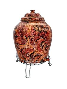 Distributeur d'eau en céramique avec motif floral en relief et robinet pour usage domestique - Product Image 1