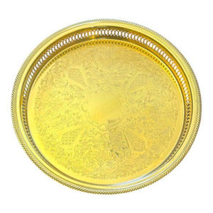 Plateau de service rond décoratif vintage en verre et métal doré, style marocain arabe, en acier inoxydable, pour la vente en gros - Product Image 6