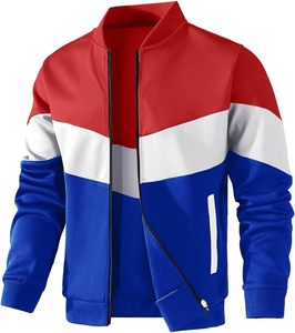 เสื้อแจ็คเก็ตบอมเบอร์บล็อกสีกรมท่าขาวสำหรับผู้ชาย แบบซิป คอตั้ง สไตล์สปอร์ต ผลิตจากโพลีเอสเตอร์ เหมาะสำหรับใส่ในฤดูใบไม้ร่วง - Product Image 5