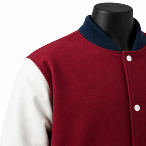 Chaqueta Universitaria Personalizada de Lana y Cuero, Color Borgoña y Blanco, Chaqueta de Béisbol, Fabricante OEM - Product Image 6