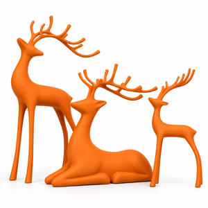 Trio de figurines de cerfs artistiques orange avec cornes |   Ensemble de 3 sculptures élégantes pour table, salon, bureau, étagère, décoration intérieure - Product Image 1