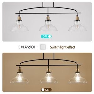 Lampadario industriale a sospensione a 3 luci 45 \ "moderna illuminazione per fattoria tonalità di vetro trasparente struttura in metallo nero regolabile in altezza per - Product Image 6