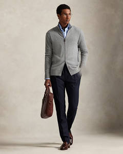 Cárdigan de punto acanalado con cuello simulado y forro de lana a cuadros con cremallera completa para hombre, con logotipo personalizado, de lujo, minimalista, para invierno, venta al por mayor - Product Image 3