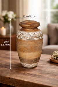 Urne funéraire artisanale de luxe en bois de manguier naturel, écologique et durable, de style européen et américain, pour les salons funéraires - Product Image 3