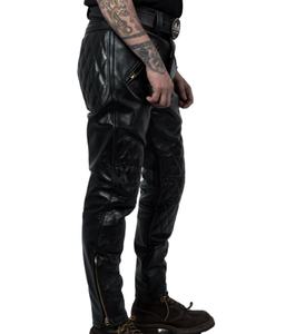 Pantaloni da <span class=keywords><strong>uomo</strong></span> in vera pelle di vacchetta, a vita media, con pannelli trapuntati. - Product Image 4