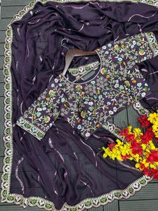 Tela de seda Rangoli india de última tendencia con bordado multicolor, sari elegante de estilo étnico para novias y bodas, para mujeres. - Product Image 4
