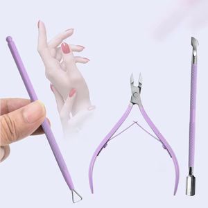 Stainless Steel Cuticle Nipper <b>Set</b> With Tweezers Portable Manicure <b>Tools</b> For Finger Nail Care In <b>Pink</b> Green Blue Purple - Product Image 2