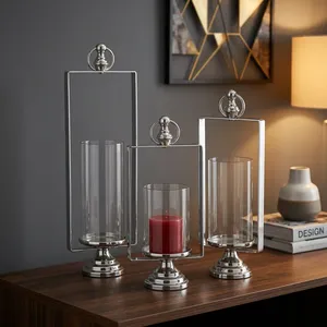 Rectangular Stainless Steel Lantern <b>Candle</b> <b>Holder</b> Set Home Decoration Durable Metal <b>Glass</b> Design - Product Image 1