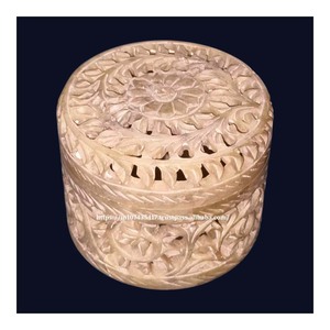 Latest Handcrafted Jali Work Stone Jewelry <b>Boxes</b> 4 X 4 Inch Soapstone Gift <b>Boxes</b> <b>Round</b> Stone Jewelry <b>Boxes</b> - Product Image 3