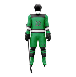 Uniforme de Hockey sobre Hielo Sublimado Personalizado, Jersey y Pantalones a Rayas Verdes, Negros y Blancos para Hombre, Manga Larga, Ropa Deportiva que Absorbe la Humedad - Product Image 1