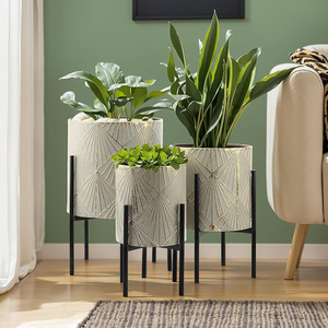 Macetas para Plantas de Interior, Juego de 3 Macetas con Soporte, Macetas Modernas Decorativas de Metal para Plantas de Piso, Color Verde Grisáceo - Product Image 3