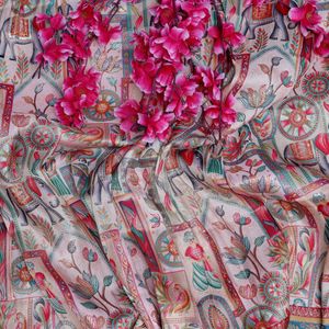 Printed Brocade Fabric Scarf Women Lightweight <b>Silk</b> Cotton Jacquard Woven Sheer Home Textile Shawl Ivory Cream Base Color - Product Image 4
