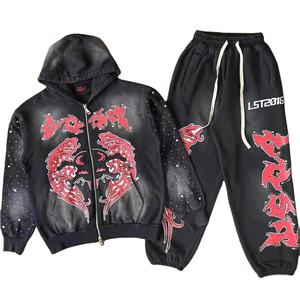 Sudadera con capucha y ropa de calle con cremallera y serigrafía chándal lavado ácido alta calidad unisex tendencia personalizada - Product Image 1