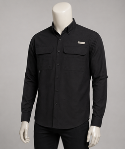 Camisa de Pesca para Hombre, Manga Larga, Negra, con Botones, Patrón de Camuflaje, UPF 50, Secado Rápido, 100% Poliéster - Product Image 5