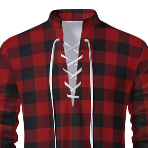 Chemise traditionnelle Jacobite Ghillie Kilt Rob Roy Macgregor en tartan écossais rouge et noir à lacets, tenue des Highlands, fournitures d'usine - Product Image 2