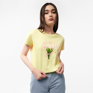 Camiseta Corta Casual de Manga Corta para Mujer, Cuello Redondo, Primavera, Top Corto de Punto con Logo - Product Image 5