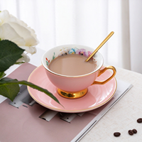 Ensemble tasse à café et soucoupe en céramique florale nordique 200 ml, tasse à thé en porcelaine à fleurs pastel avec plateau pour le thé de l'après-midi