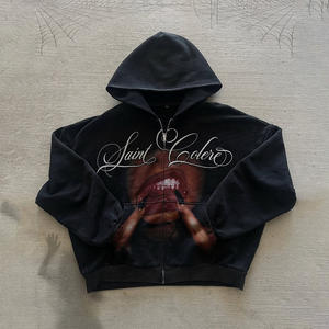 Sweat-shirt à capuche zippé intégral coupe décontractée en mélange de coton doux et confortable, idéal pour le streetwear décontracté - Product Image 2