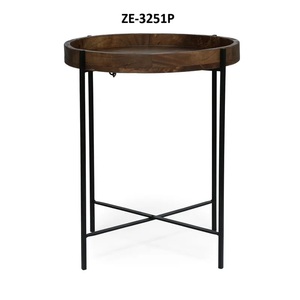 Nordic Round Metal Coffee <b>Table</b> with Premium Marble Finish FurnitureZE-3251P Round Wood Top Side <b>Table</b> with Metal Frame - Product Image 1