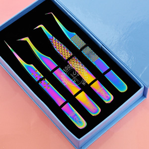 Custom Logo Isolation <b>Lash</b> Extension <b>Kit</b> Multi Color Fiber Tip Volume X Shaped <b>Lash</b> Tweezers 45 90 Degree Stainless Steel - Product Image 2