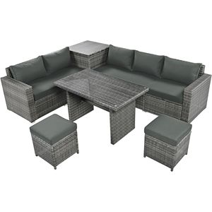 Ensemble de canapé modulable 6 pièces en rotin PE résistant aux intempéries avec boîte de rangement pour jardins et patios - Product Image 2