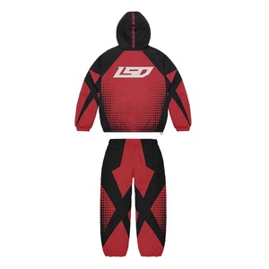 Sublimation de logo entièrement personnalisé de haute qualité coupe-vent sweat à capuche zippé avec pantalons de survêtement évasés ensembles de pièces de remorquage - Product Image 2