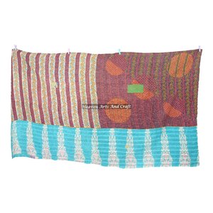 Vintage <b>Indian</b> Kantha Quilt Ethnic Bedspread <b>Throw</b> Cotton Quilt <b>Indian</b> Reversible Hand Stitched Heavy <b>Throw</b> Old Sari Blanket - Product Image 6