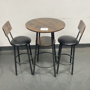 Ensemble de tabourets de bar ronds rembourrés marron rustique avec dossier et étagère, largeur 23,62'' profondeur 23,62'' hauteur 35,43'' - Product Image 1