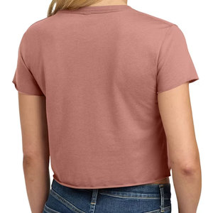 Wholesale Women <b>Crop</b> T-Shirt Summer Light Yellow Color Short Sleeve Cotton Spandex Slim Fit Elastic Cropped T Shirt Custom Brand - Product Image 2