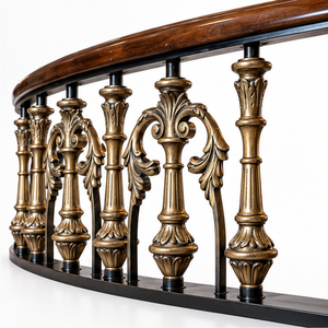 Barandilla de Escalera Ornamental de Metal en Tono Bronce con Balaustres Florales Esculpidos y Pasamanos de Madera Oscura para Interiores de Lujo - Product Image 1