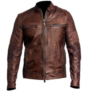 Chaqueta de cuero casual ajustada para hombre, con efecto desgastado, estampado personalizado, para invierno, con cremallera, precio al por mayor, chaqueta moderna para hombre - Product Image 1