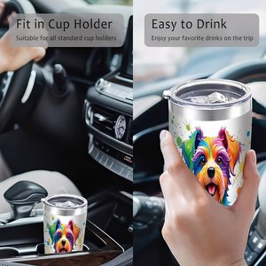 Vaso de Acero Inoxidable de 20oz, Taza de Viaje de Doble Pared Aislada con Diseño Colorido de Perro para Amantes de Mascotas - Product Image 4