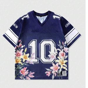 เสื้อฟุตบอลอเมริกันทรงโอเวอร์ไซส์แบบสั่งทำพิเศษสำหรับผู้ชาย คอวี ลายไล่สีแบบ Tie Dye เสื้อฟุตบอลแนวสตรีทแวร์ เสื้อยืดกีฬาตาข่ายระบายอากาศได้ดี - Product Image 5