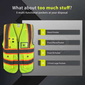Chaleco de Seguridad Vial de Alta Visibilidad de Poliéster con Logotipo Personalizado, Cinta Reflectante, Bolsillo Frontal para Lápiz, Bolsillos Laterales para Carga, Unisex - Product Image 3