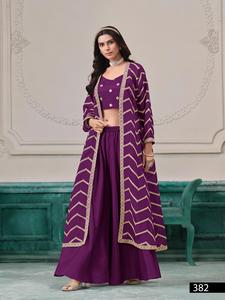 Chinon Designer Free Size Stitched Modern Crop for Wedding Party Diwali - Product Image 2