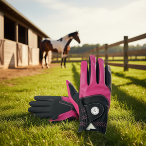 Custom Logo Glittering <b>Funky</b> Fabric Back Equestrian Show Jumping Riding Gloves Faux Synthetic Leather Palm Stylish Performance - Product Image 3