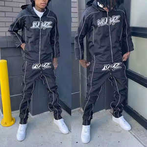 Wholesale Streetwear Windbreaker Set Reflective Men Tracksuit Hooded Jacket and Pants Set 2 Piece Jogging <b>Suit</b> Sportswear Outfit - Product Image 2