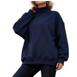 Solid Plain Color Oversized Polyester/Cotton Terry Breathable Mock Neck Customized Logo Printing <b>Drop</b> Shoulder Women's OEM - Product Image 4