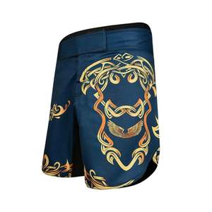 <b>Make</b> <b>Your</b> <b>Own</b> Custom MMA Shorts Blue Gold Tribal Design Durable Polyester Fight Wear All Seasons Boxing Training Gear - Product Image 1