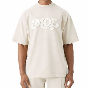 T-shirts pour hommes en coton lourd, coupe ample, col rond, manches courtes, avec logo en relief pour la vente en gros de marques personnalisées - Product Image 3
