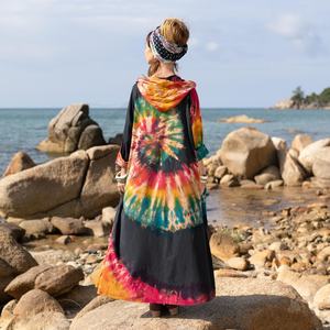 Prix usine en gros 100% rayonne cravate teinture Kimono plage couvrir ample confortable été veste Boho Style Kimono - Product Image 3