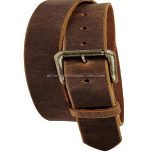 Ceinture décontractée en cuir de vachette véritable marron texturé pour hommes ceinture de jeans de mode épaisse et durable avec boucle à ardillon plaquée laiton - Product Image 5