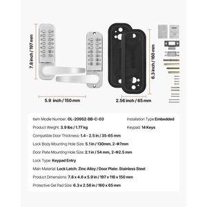 Serratura Meccanica per Porta con Ingresso Senza Chiave a 14 Tasti, Maniglia con Tastierino in Acciaio Inox a Doppio Lato Connessa alla Rete WiFi - Product Image 6