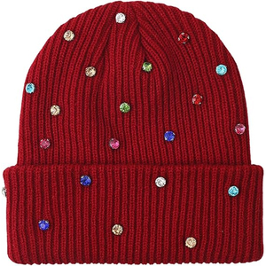 Black Crystal Beanie Hat Rib Knit <b>Winter</b> <b>Cap</b> Unisex Soft Warm Stretch Skull <b>Cap</b> Custom Logo OEM Supplier - Product Image 4