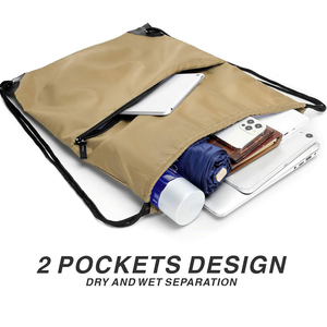 Sac à dos à cordon personnalisé avec logo, poche avant zippée, sac de sport imperméable, léger, en polyester - Product Image 6