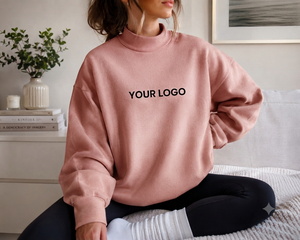 Sudadera Oversize de Cuello Alto para Mujer, Rosa, de Algodón Tejido, Manga Larga, con Estampado de Letras Personalizado, Moda Otoño - Product Image 1