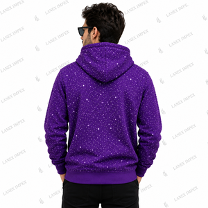 เสื้อฮู้ดซิปพิมพ์ลายดาวสีม่วงสำหรับผู้ชาย, เสื้อฮู้ดสไตล์ประดับเพชรแบบสั่งทำ, เสื้อฮู้ดแฟชั่นสตรีทแวร์แบบซิปเต็มตัว - Product Image 4