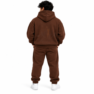 Custom <b>Oversized</b> <b>Hoodie</b> and Joggers Set <b>Men</b> Heavyweight Chocolate Brown <b>Fleece</b> Tracksuit Vintage Graphic Printed Streetwear - Product Image 2