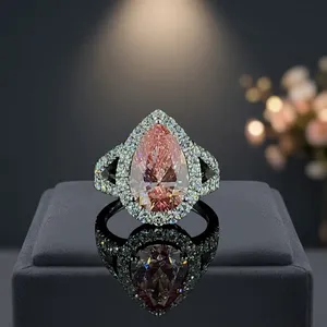 Luxury Classic Pear Shape Pink Diamond Halo Wedding Ring 18K Gold Brilliant Cut Diamond Accents Premium <b>Fine</b> <b>Jewelry</b> Design - Product Image 4
